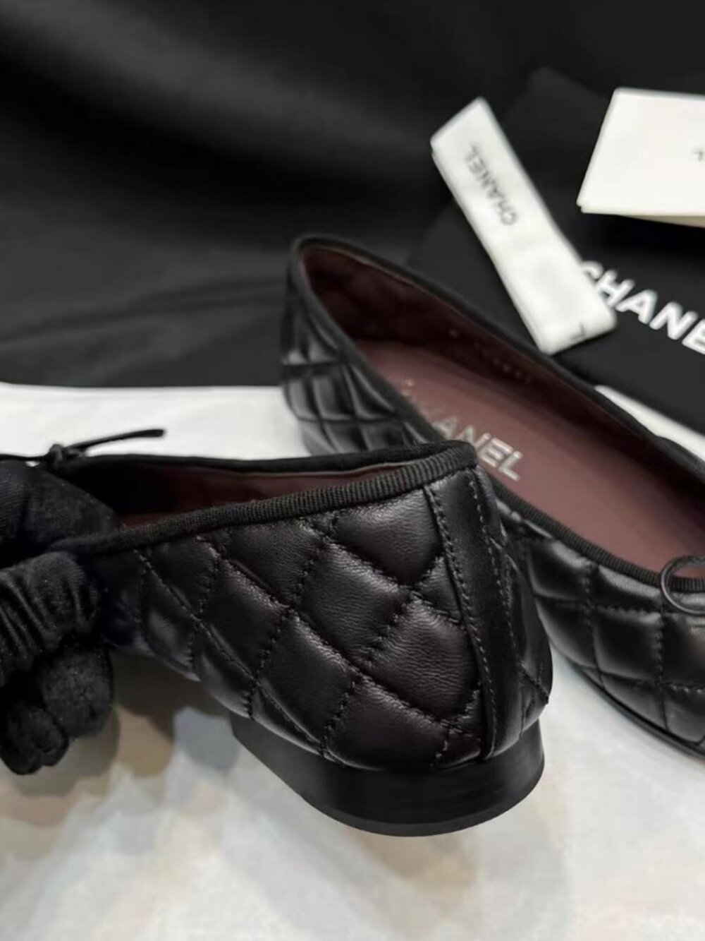 CHANEL Black Quilted Leather Bow CC Logo Ballet Flats - Picture 9 of 9